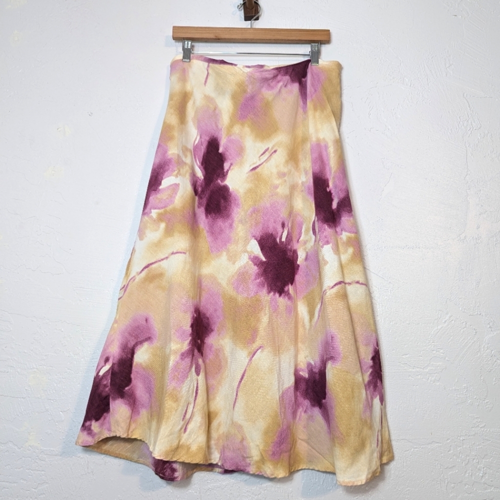 Flowy Floral Linen Maxi Skirt Fairy Boho Cottage Garden Euro Summer Feminine